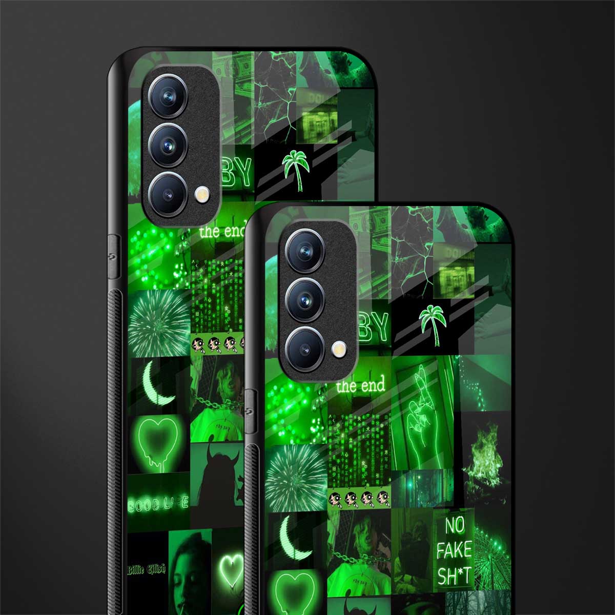 black green aesthetic collage glass case for oppo f19 image-2