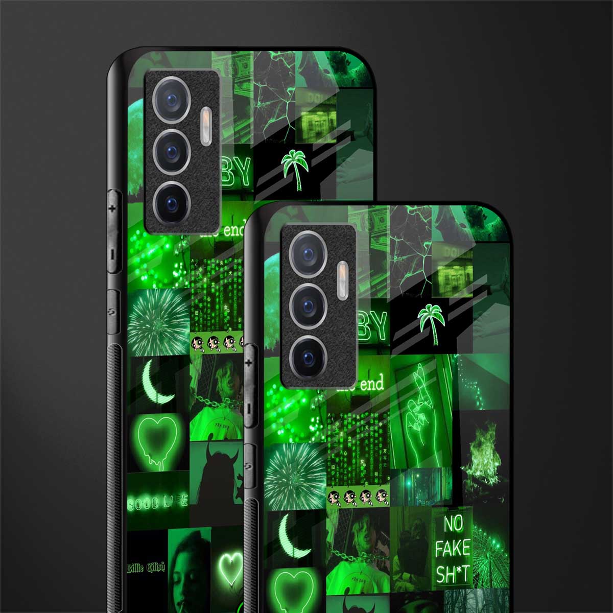 black green aesthetic collage glass case for vivo v23e image-2