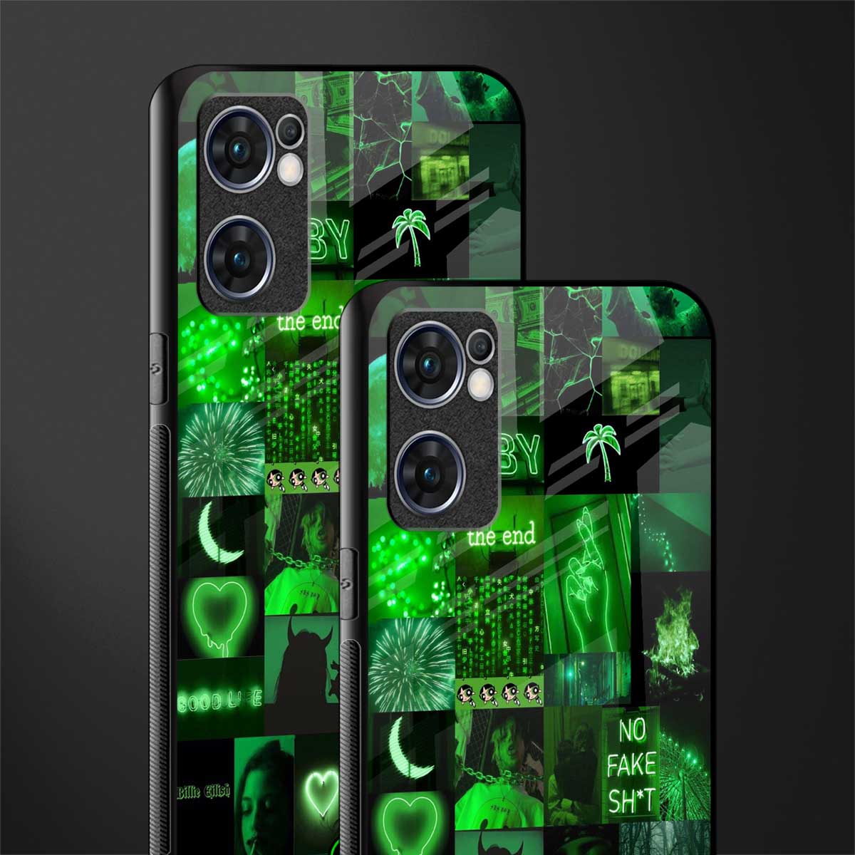 black green aesthetic collage glass case for oppo reno7 5g image-2
