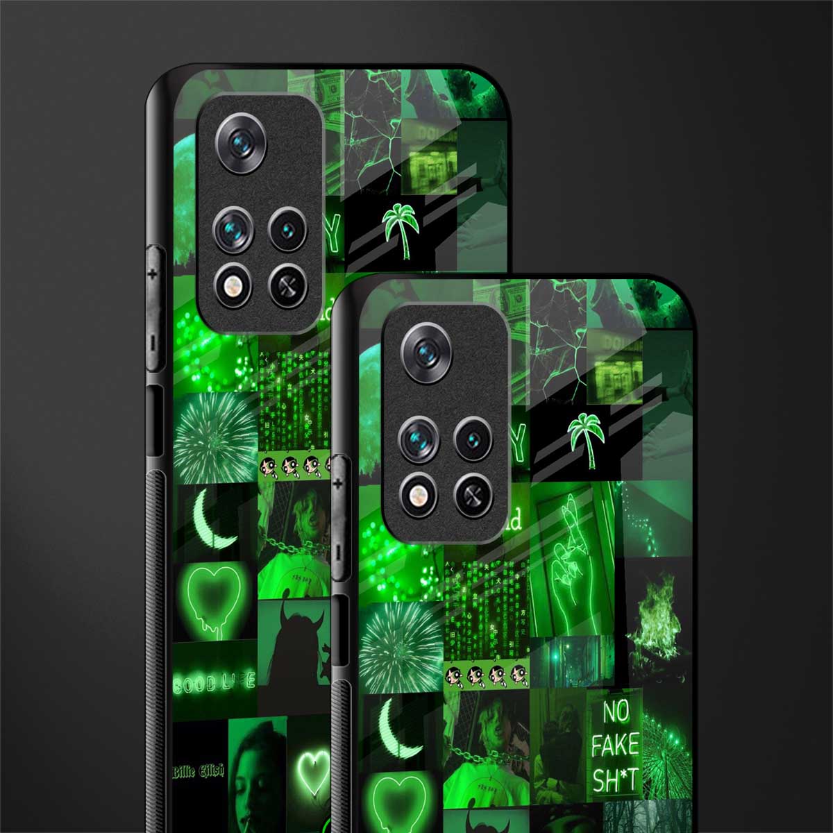 black green aesthetic collage glass case for poco m4 pro 5g image-2