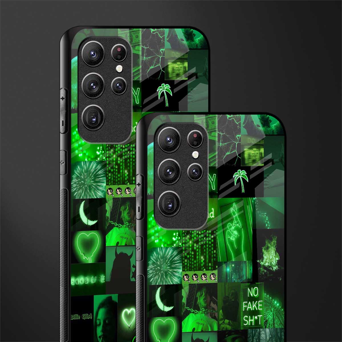 black green aesthetic collage glass case for samsung galaxy s22 ultra 5g image-2