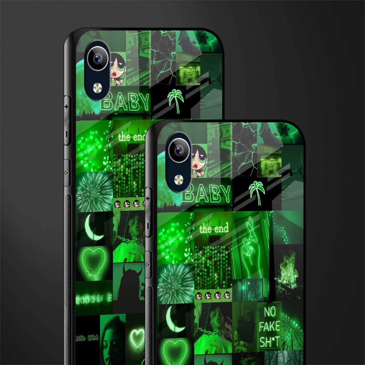 black green aesthetic collage glass case for vivo y90 image-2