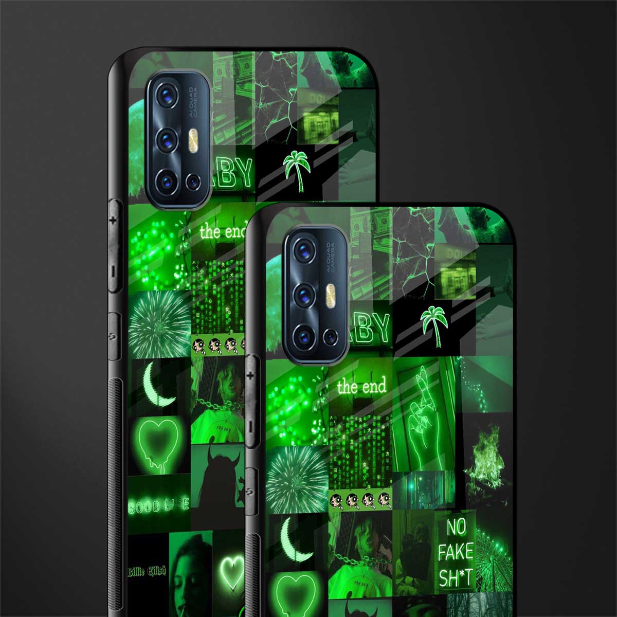 black green aesthetic collage glass case for vivo v17 image-2
