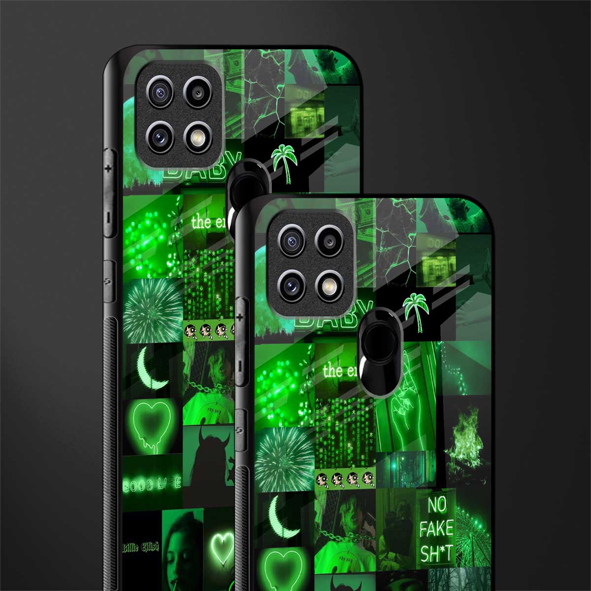 black green aesthetic collage glass case for oppo a15s image-2