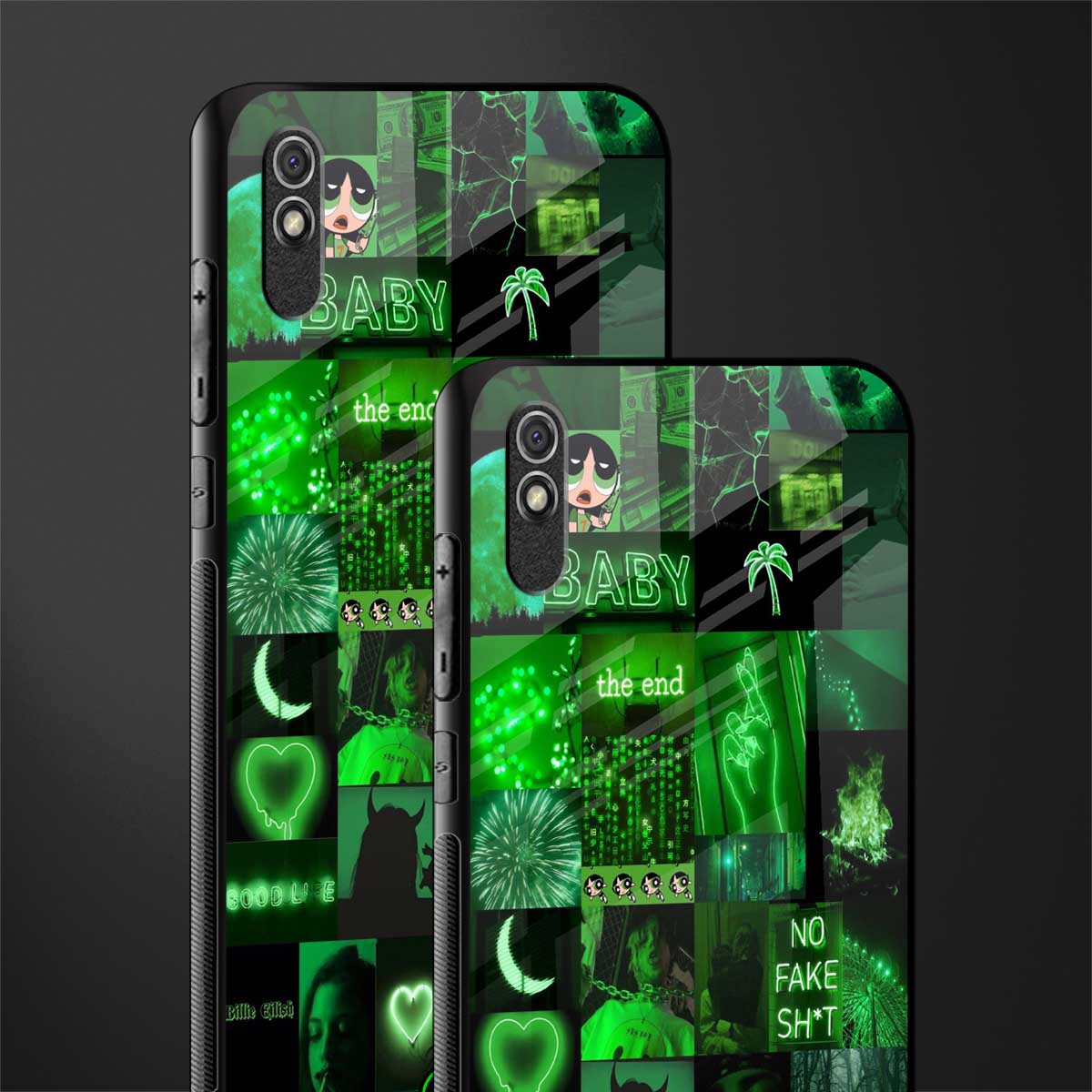 black green aesthetic collage glass case for redmi 9a image-2