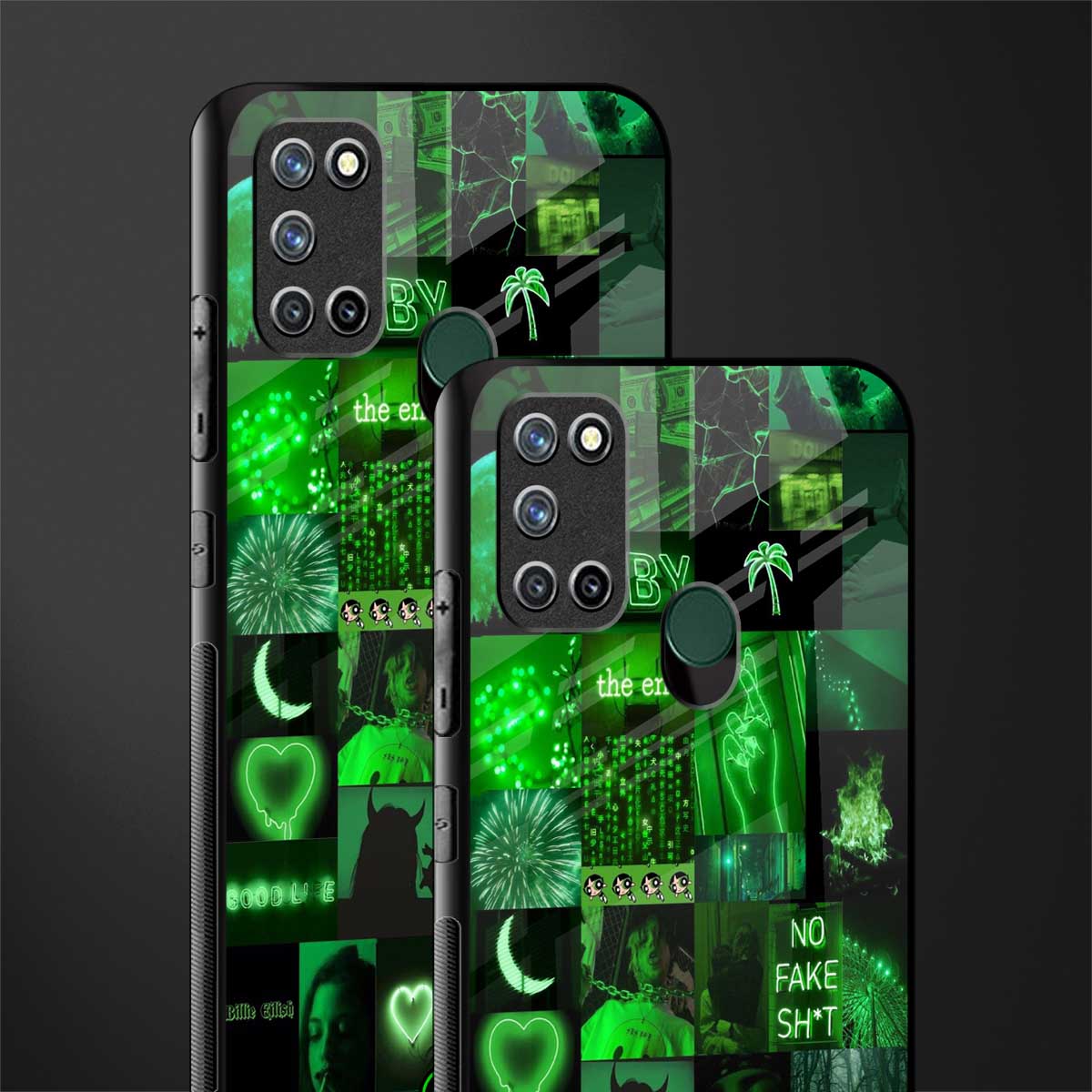 black green aesthetic collage glass case for realme 7i image-2
