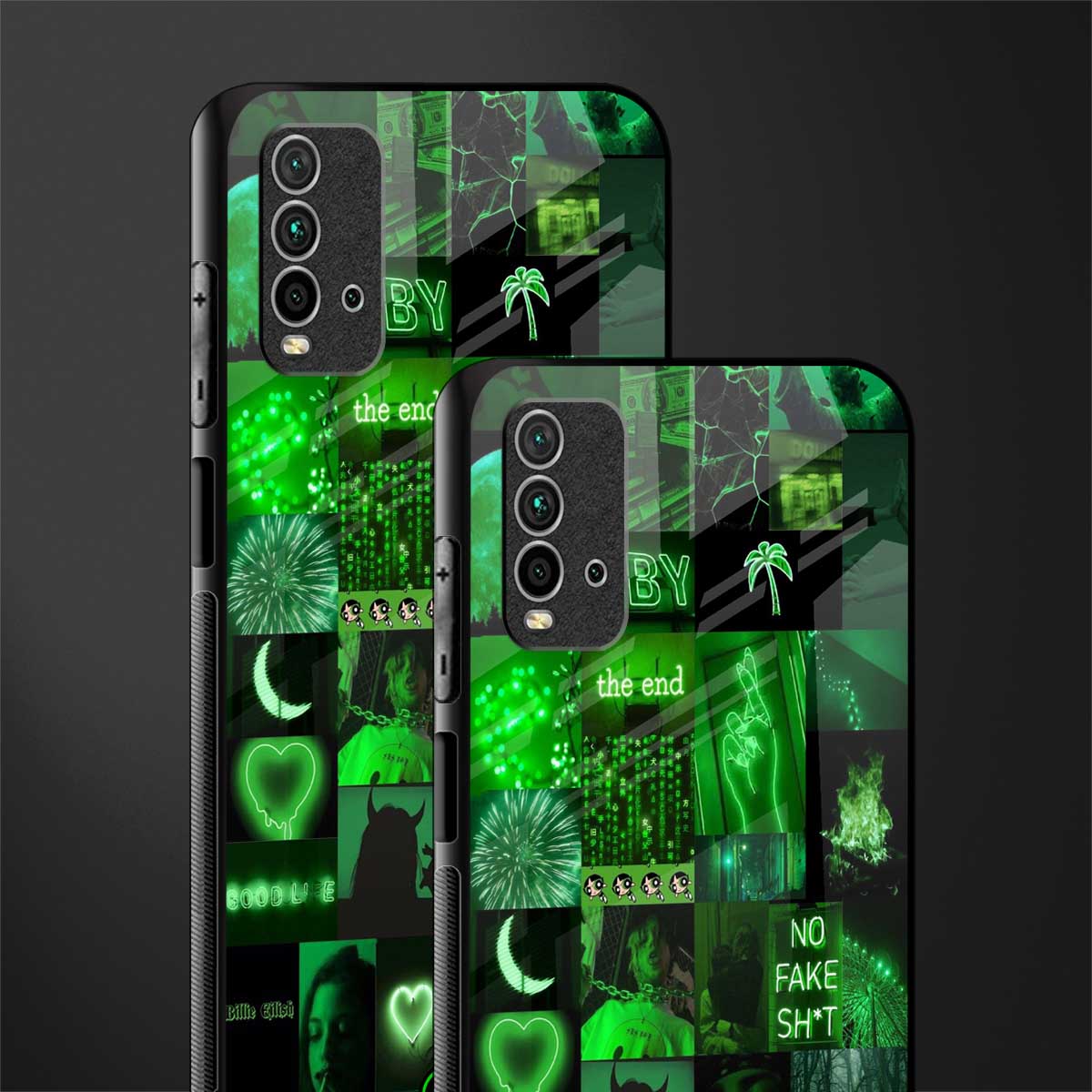 black green aesthetic collage glass case for redmi 9 power image-2