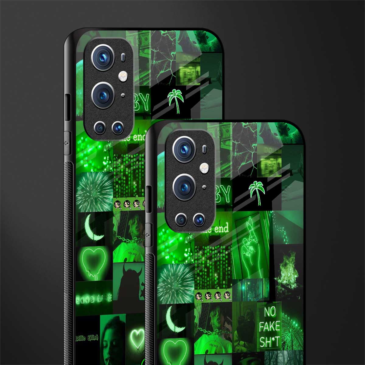 black green aesthetic collage glass case for oneplus 9 pro image-2