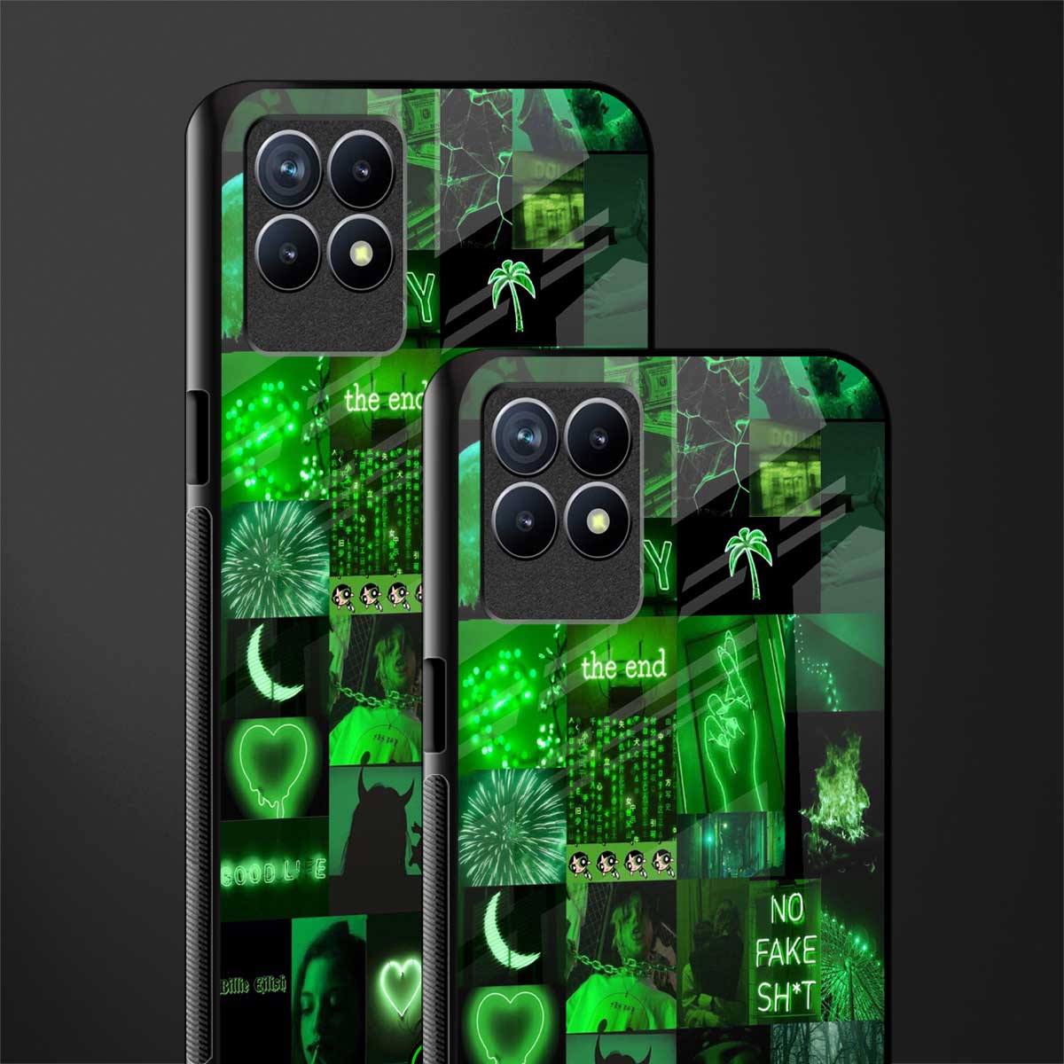 black green aesthetic collage glass case for realme 8i image-2