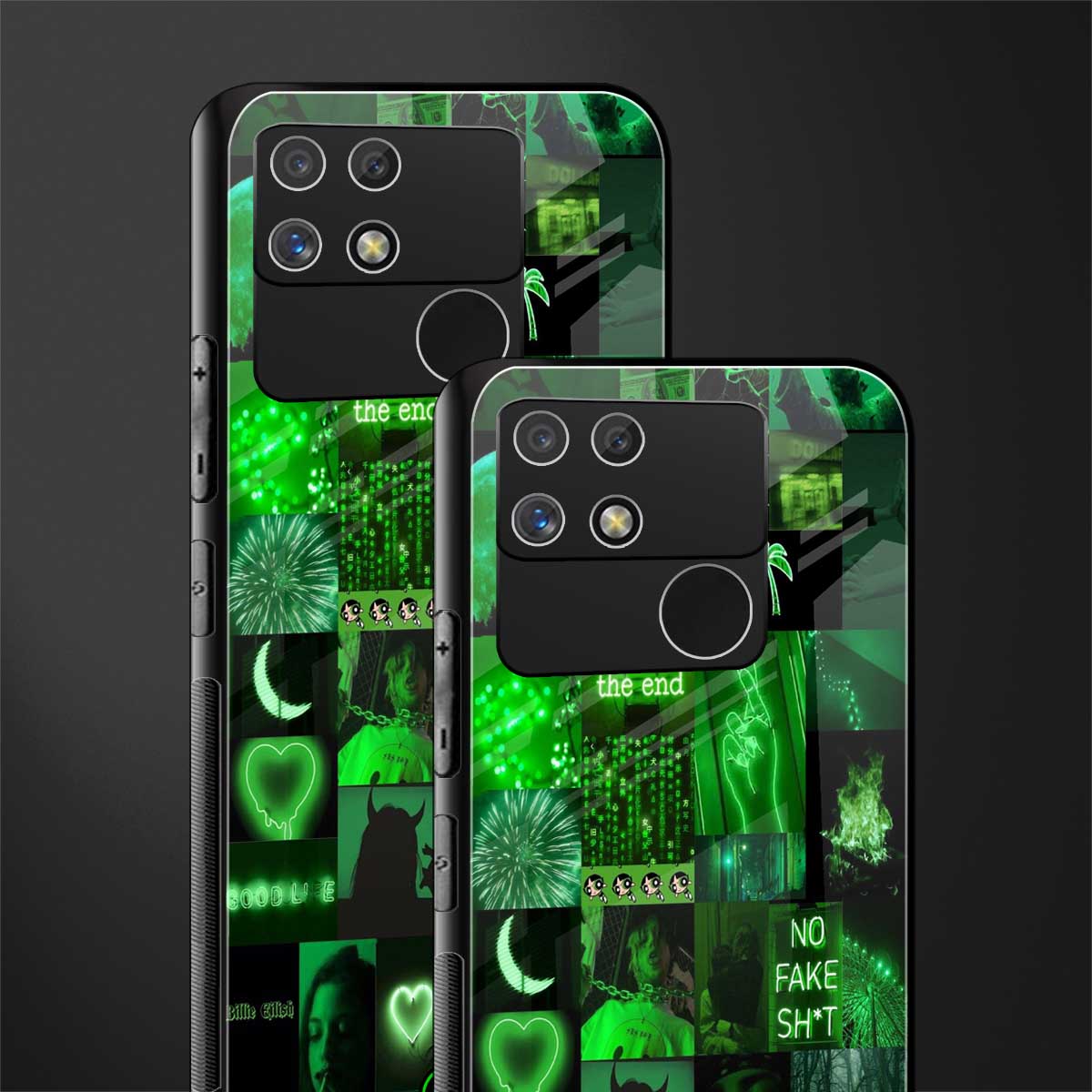 black green aesthetic collage back phone cover | glass case for realme narzo 50a