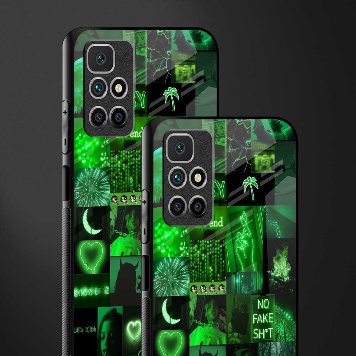 black green aesthetic collage glass case for redmi 10 prime image-2