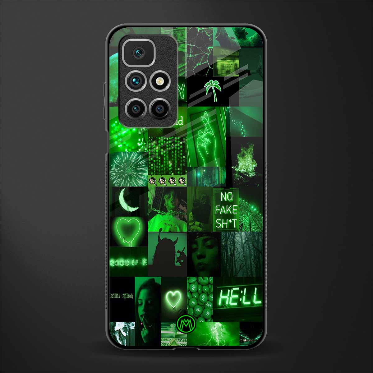 black green aesthetic collage glass case for redmi 10 prime image
