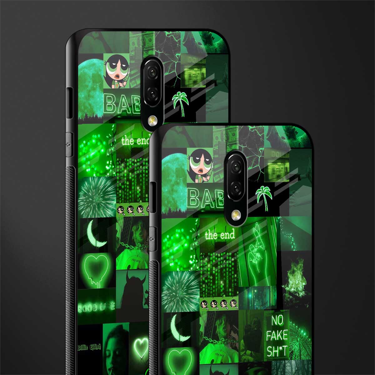 black green aesthetic collage glass case for oneplus 7 image-2