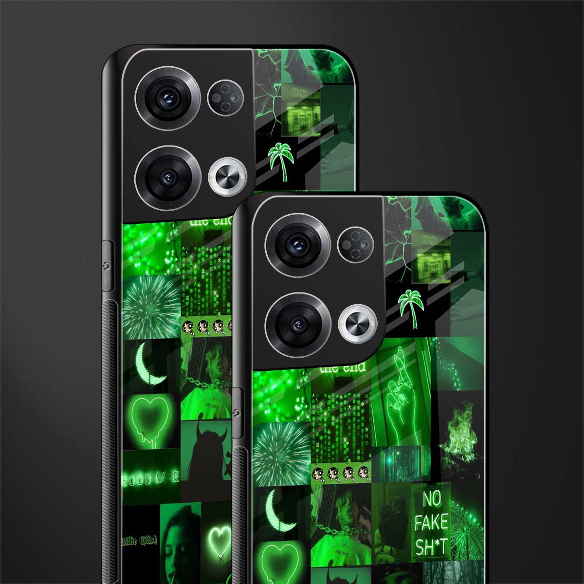 black green aesthetic collage back phone cover | glass case for oppo reno 8 pro
