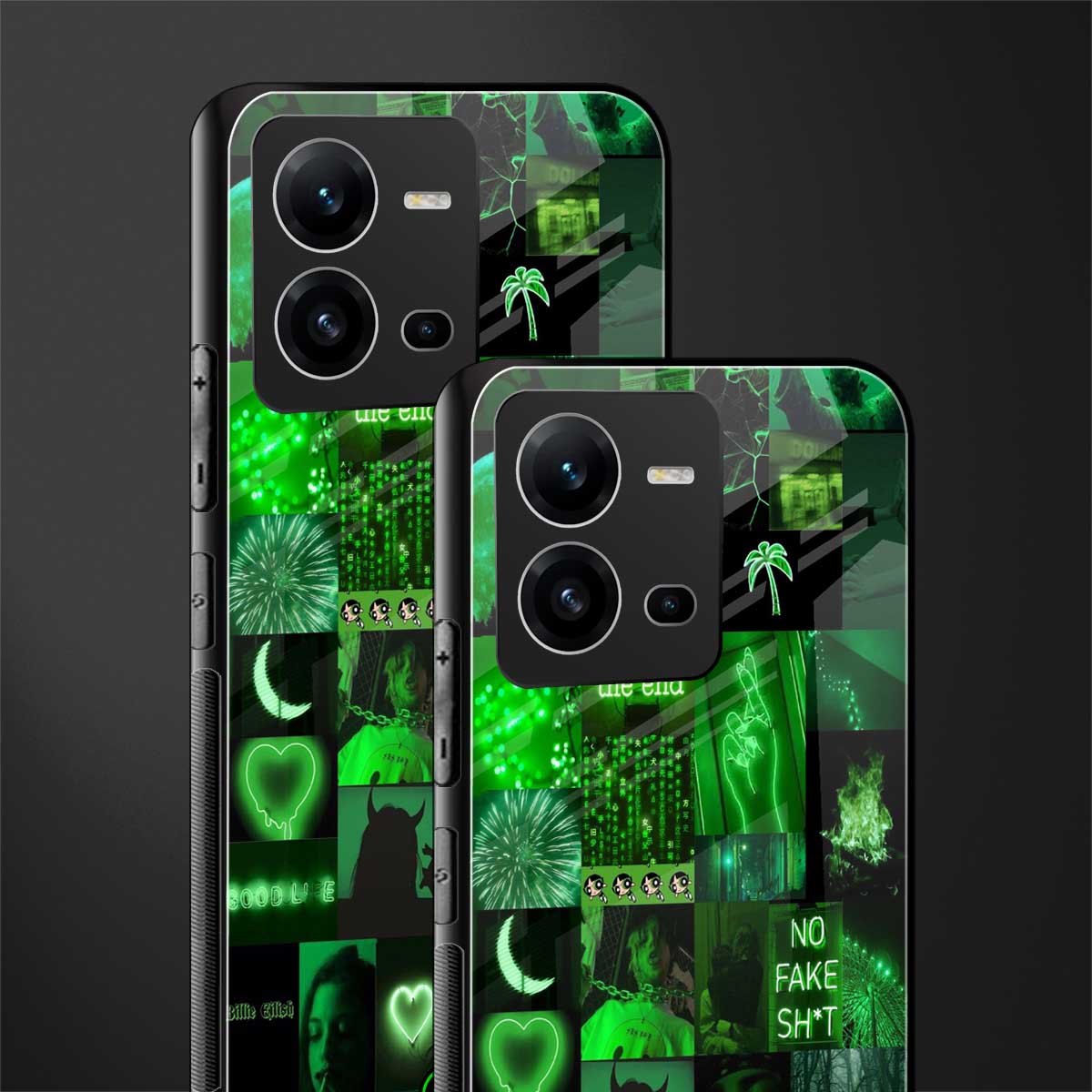 black green aesthetic collage back phone cover | glass case for vivo v25-5g