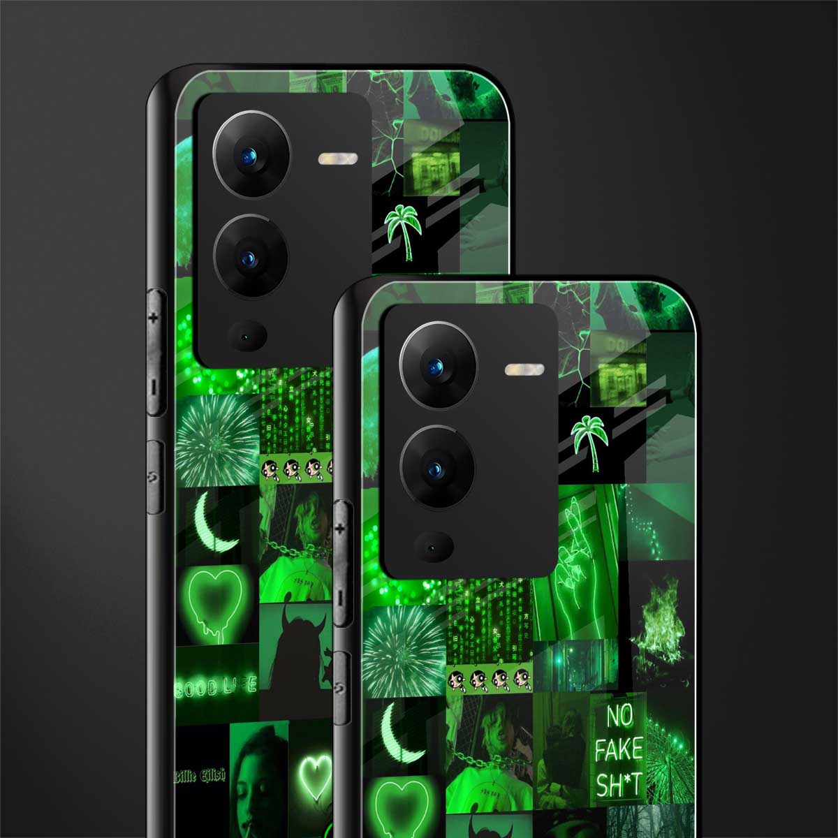black green aesthetic collage back phone cover | glass case for vivo v25 pro 5g