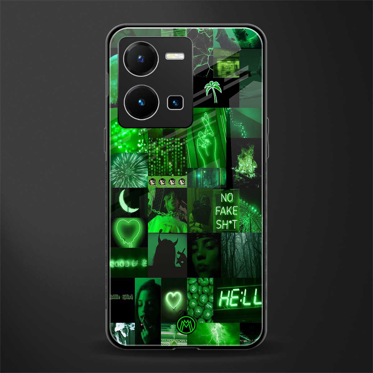 black green aesthetic collage back phone cover | glass case for vivo y35 4g