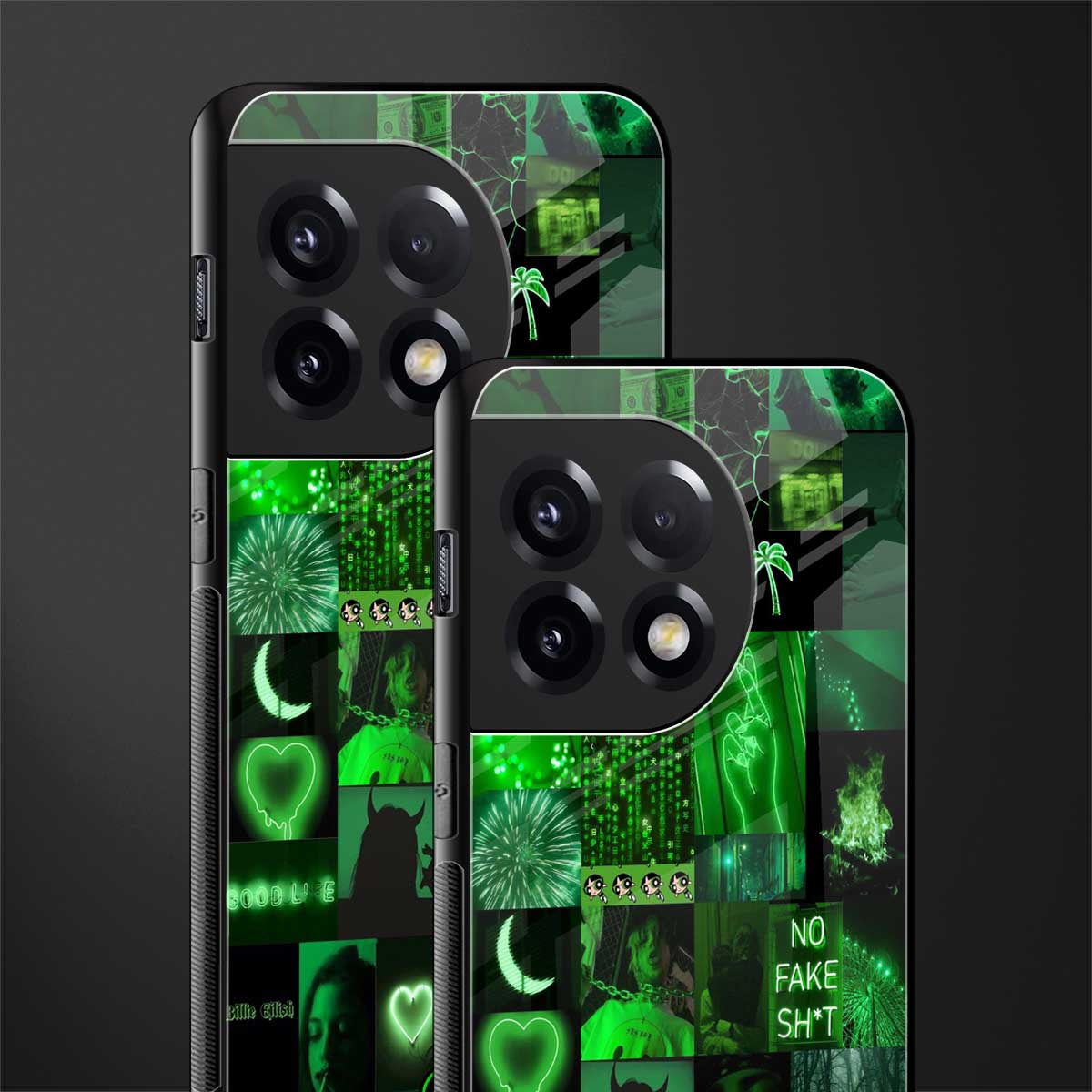 black green aesthetic collage back phone cover | glass case for oneplus 11r