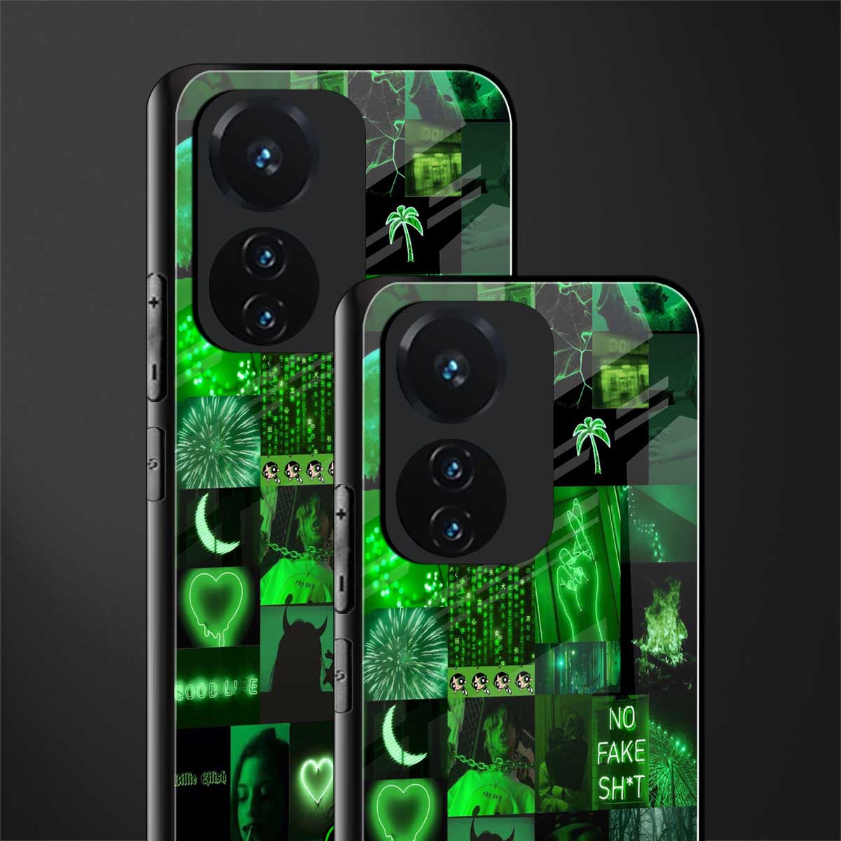 black green aesthetic collage back phone cover | glass case for vivo t1 44w 4g