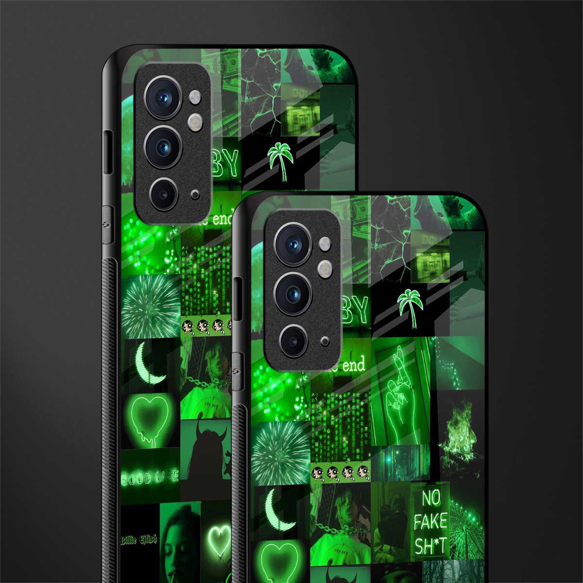 black green aesthetic collage glass case for oneplus 9rt image-2