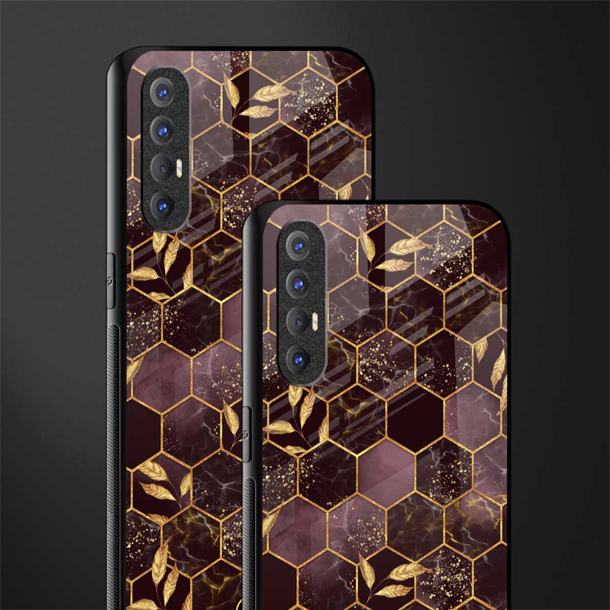 black maroon tile marble glass case for oppo reno 3 pro image-2