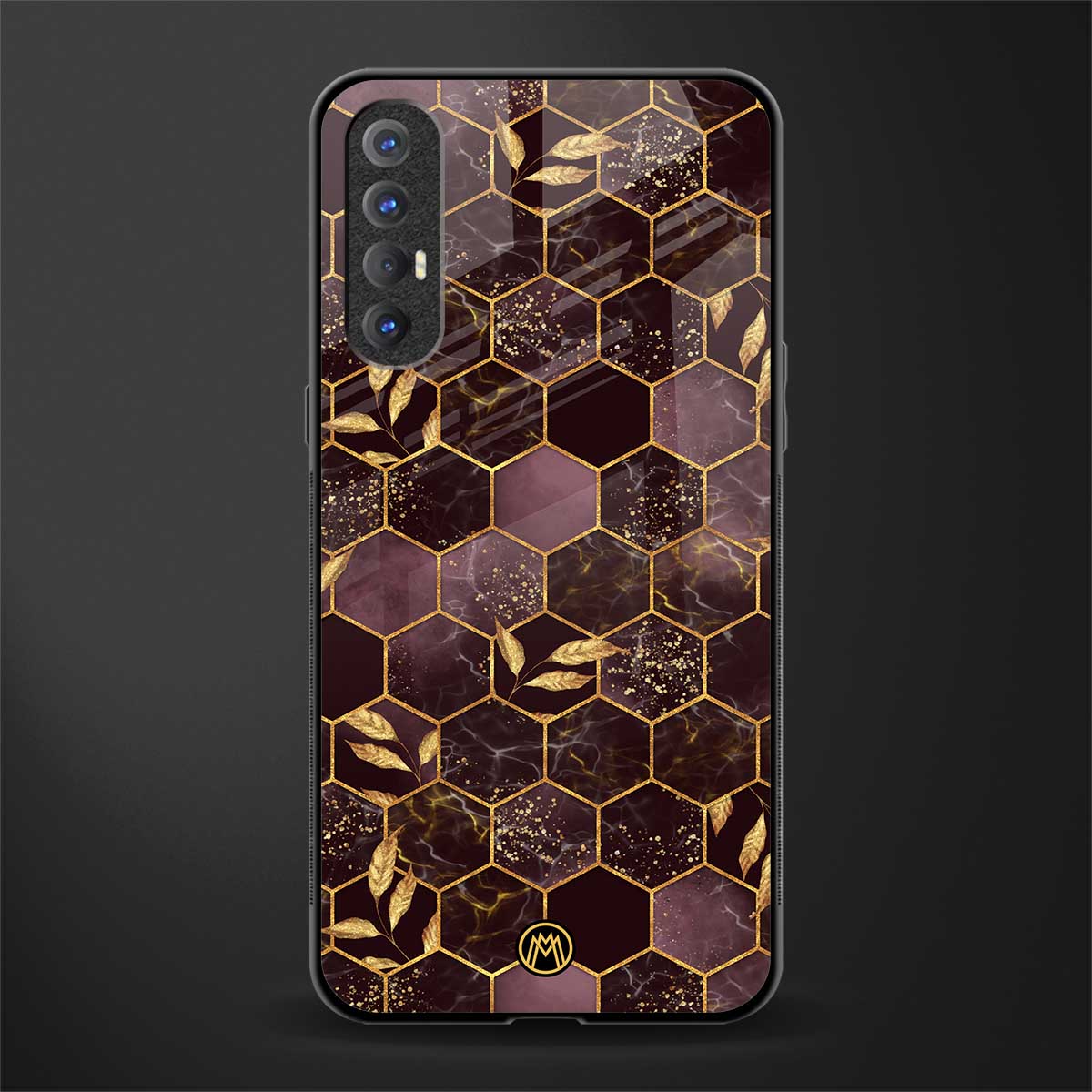 black maroon tile marble glass case for oppo reno 3 pro image