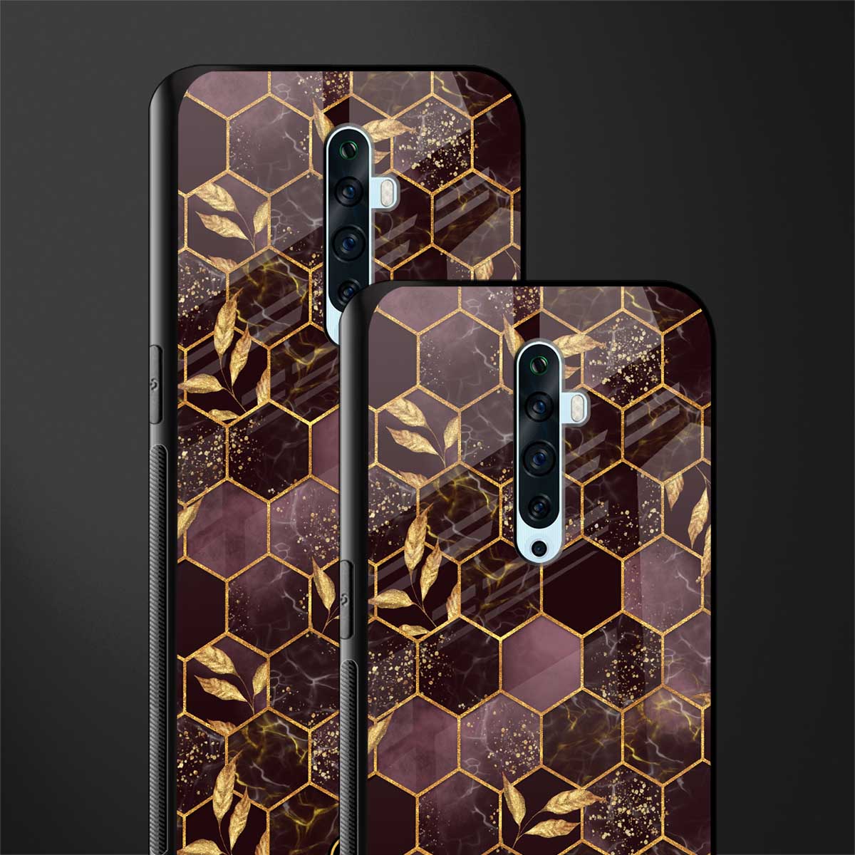 black maroon tile marble glass case for oppo reno 2f image-2