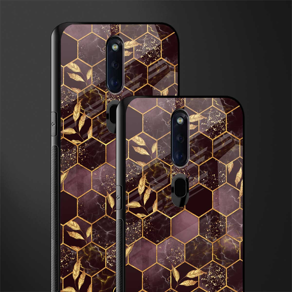 black maroon tile marble glass case for oppo f11 pro image-2