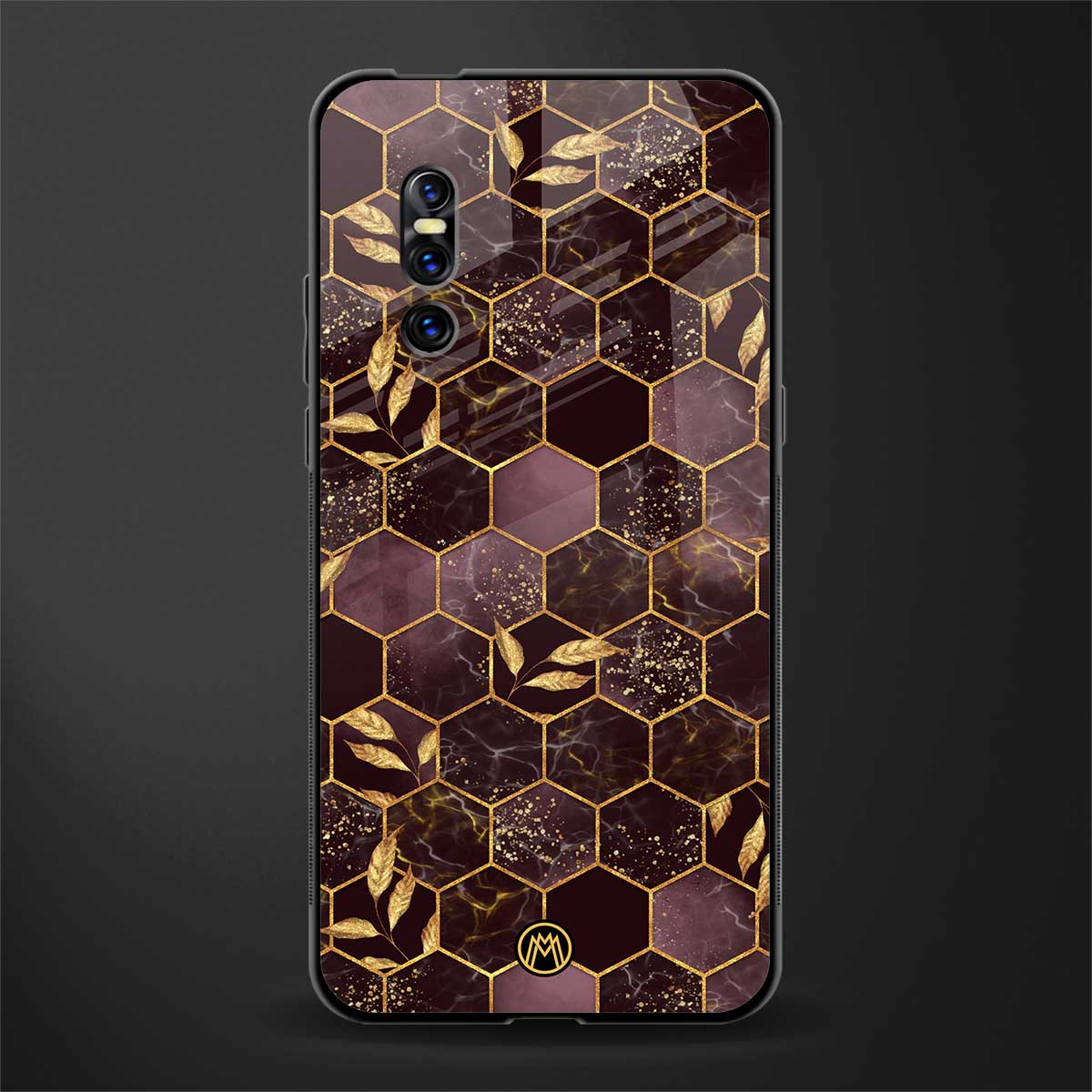black maroon tile marble glass case for vivo v15 pro image