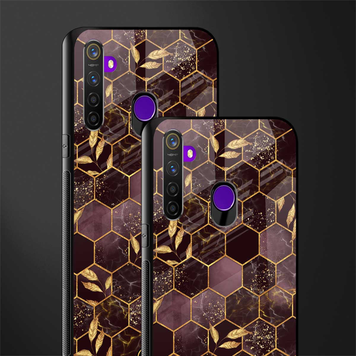 black maroon tile marble glass case for realme 5 image-2