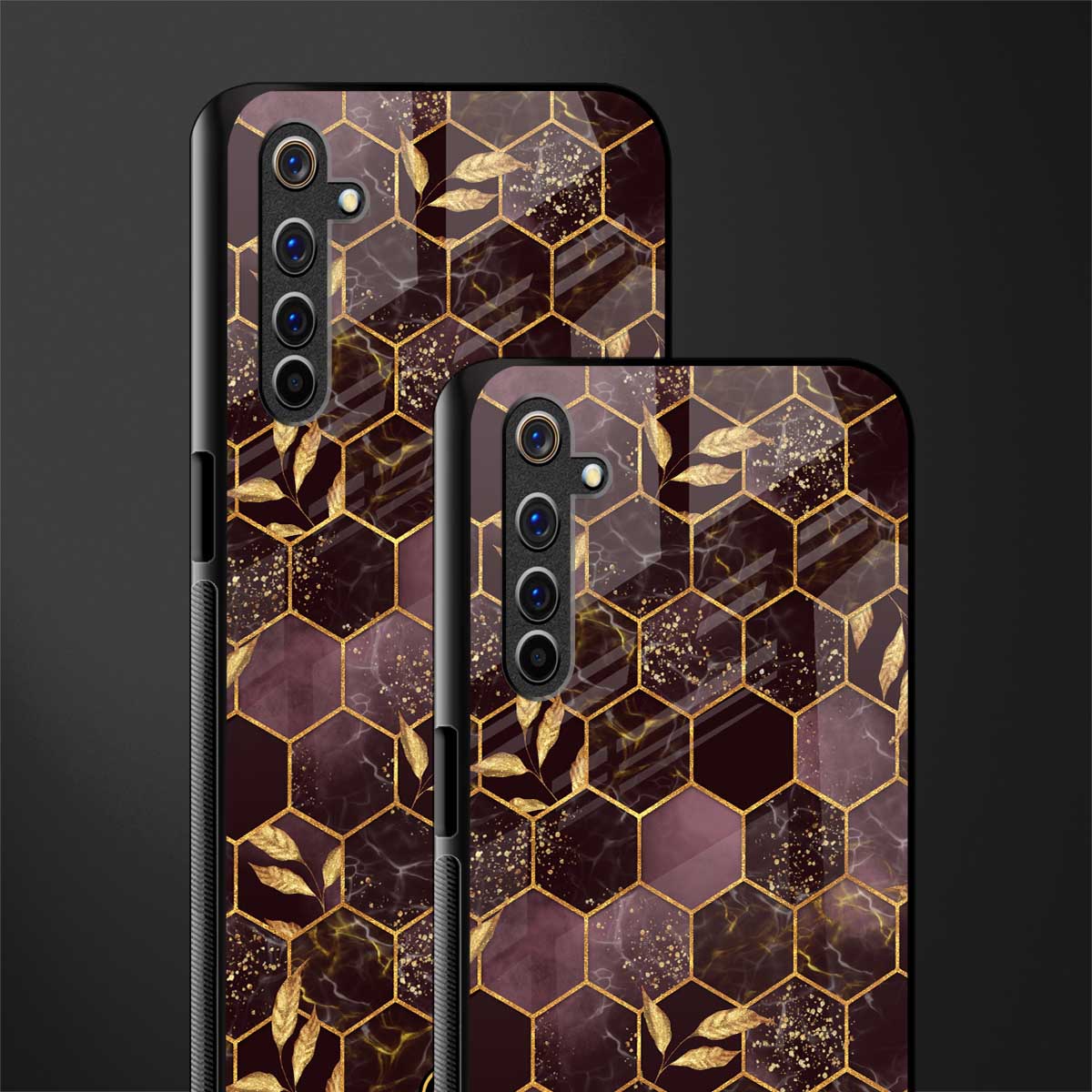 black maroon tile marble glass case for realme 6i image-2