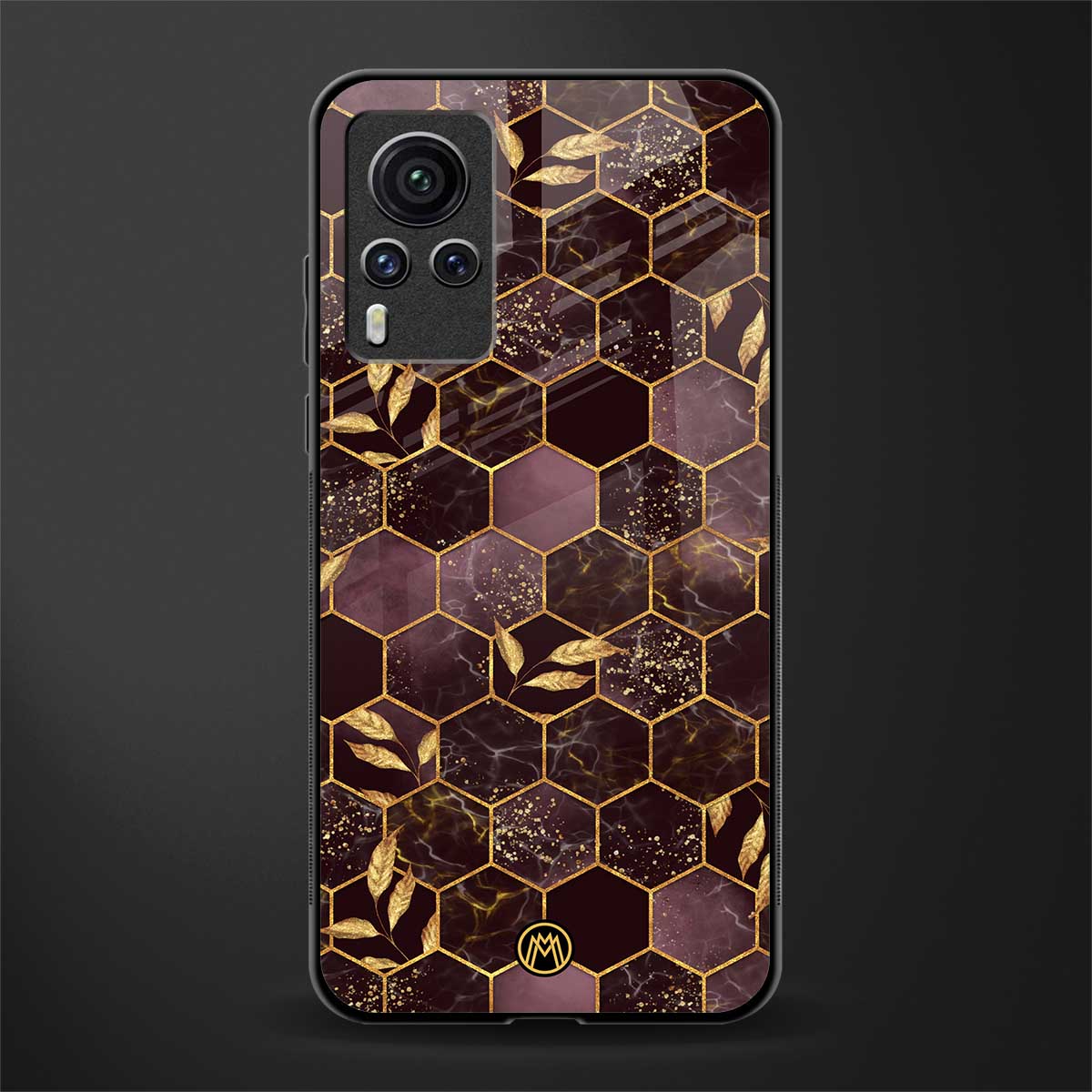 black maroon tile marble glass case for vivo x60 pro image