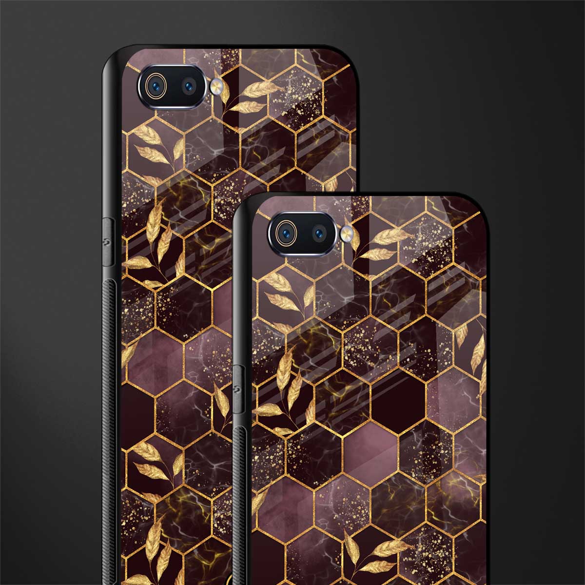 black maroon tile marble glass case for realme c2 image-2
