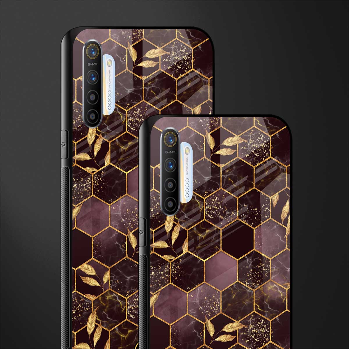 black maroon tile marble glass case for realme x2 image-2