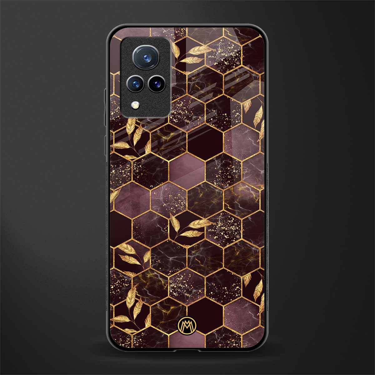 black maroon tile marble glass case for vivo v21 5g image