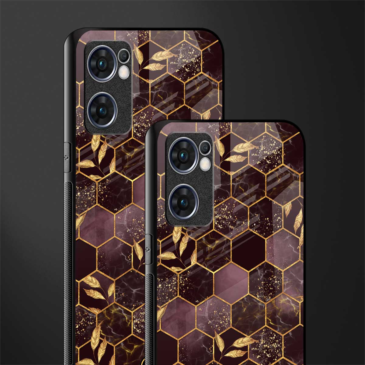 black maroon tile marble glass case for oppo reno7 5g image-2
