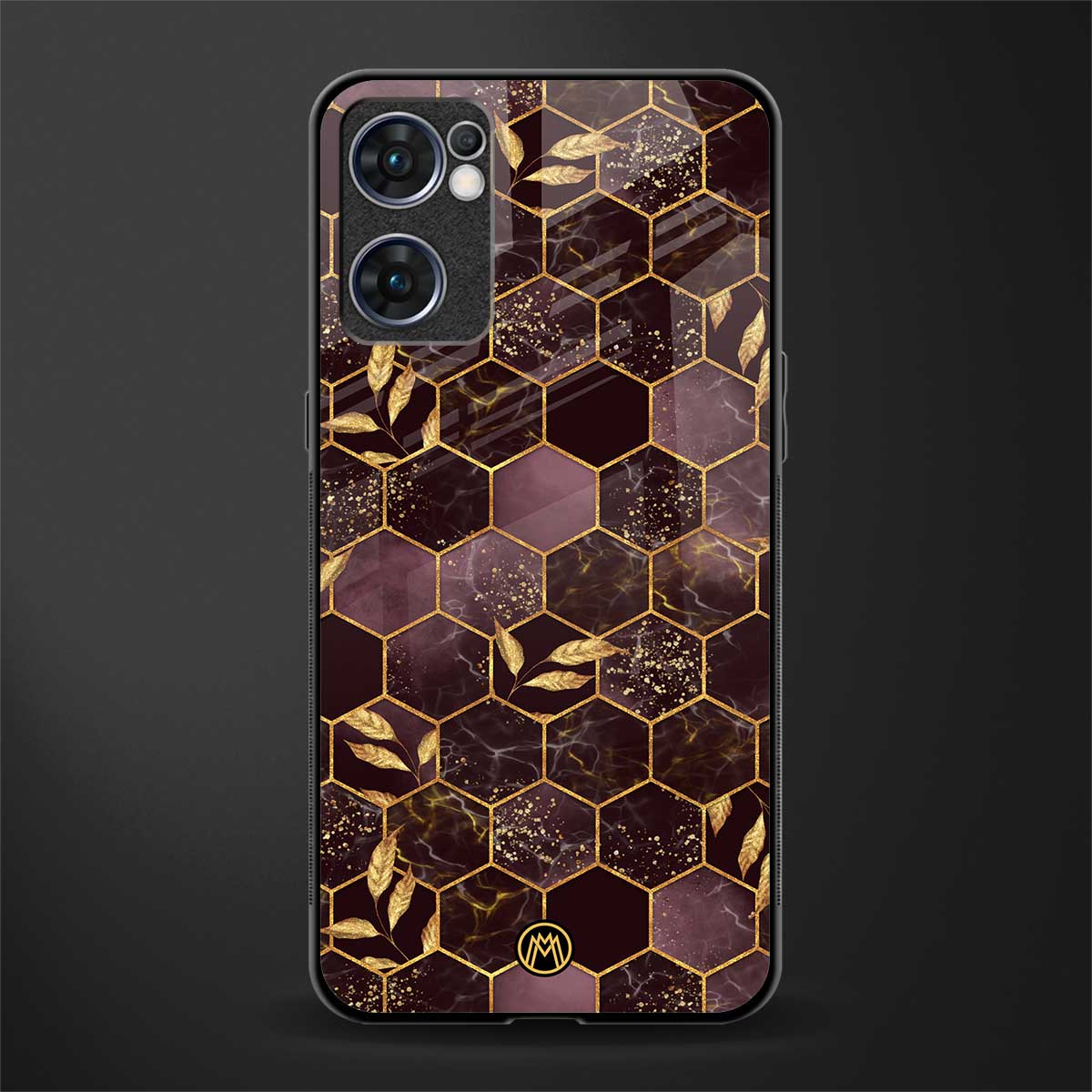 black maroon tile marble glass case for oppo reno7 5g image