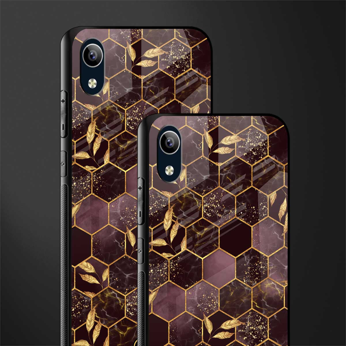 black maroon tile marble glass case for vivo y90 image-2