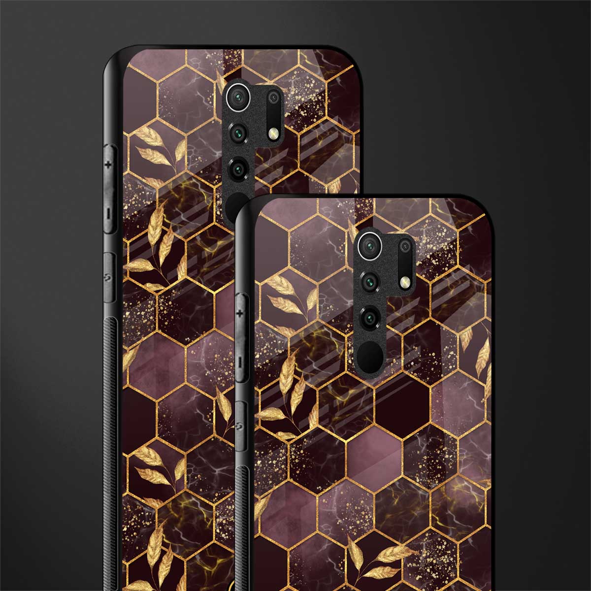 black maroon tile marble glass case for poco m2 reloaded image-2