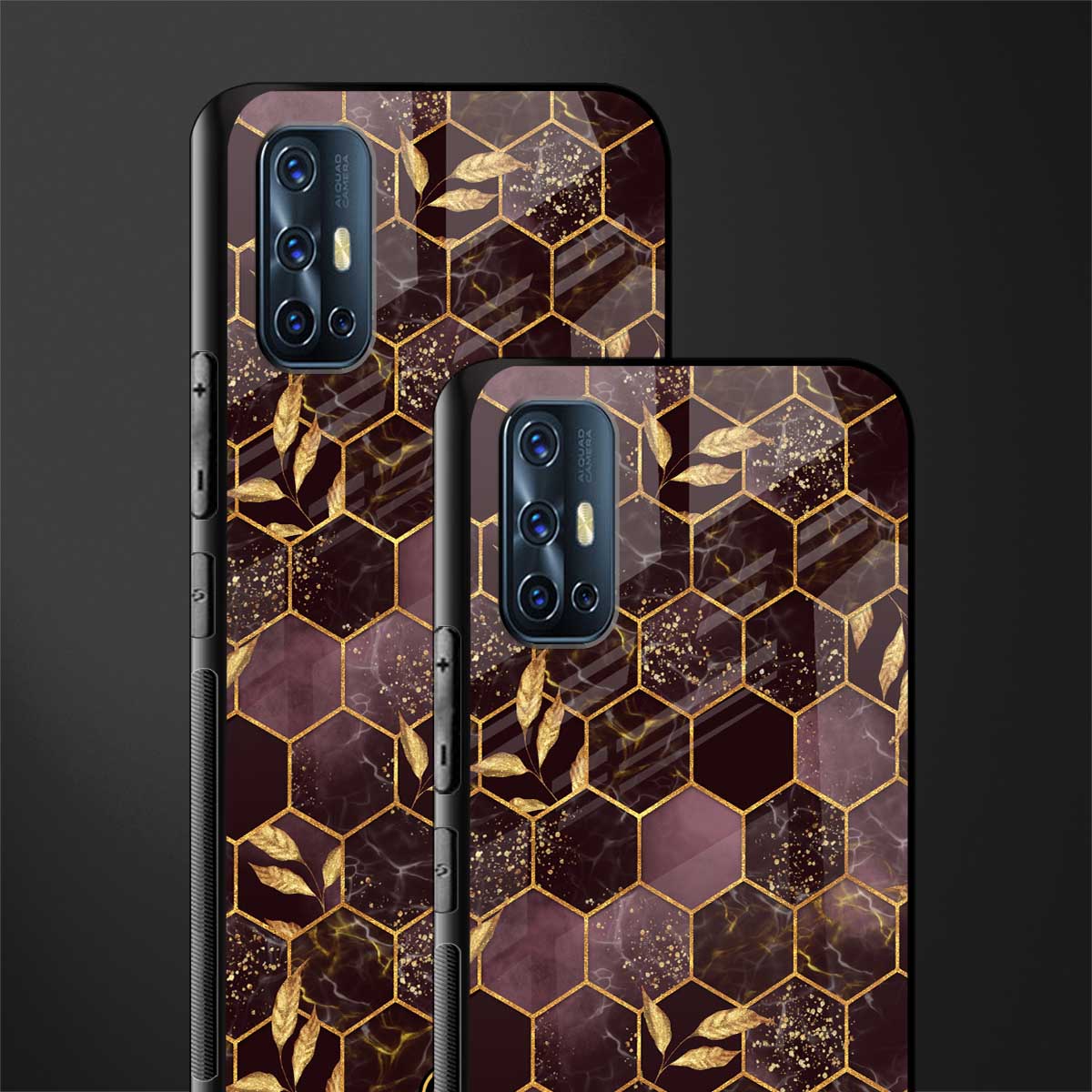 black maroon tile marble glass case for vivo v17 image-2