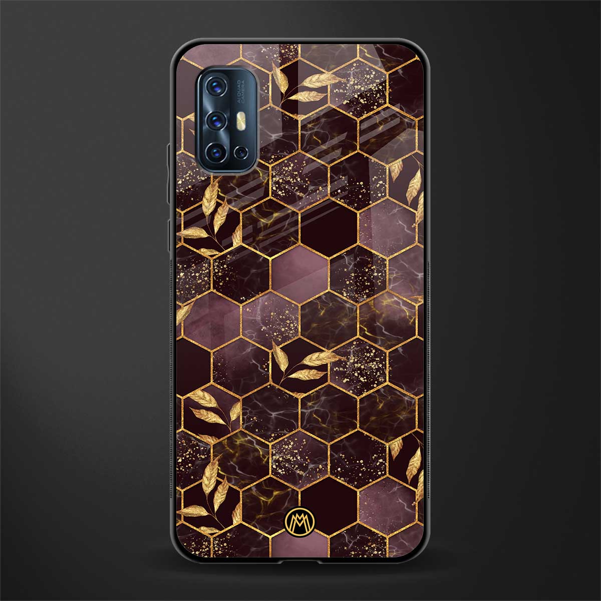 black maroon tile marble glass case for vivo v17 image