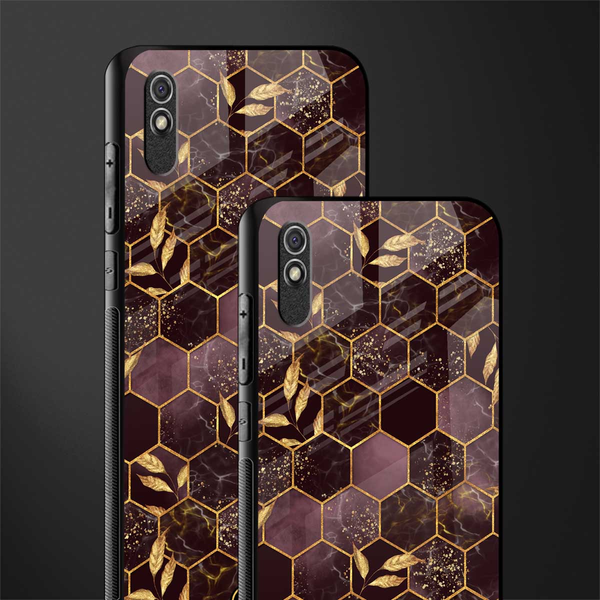 black maroon tile marble glass case for redmi 9a image-2