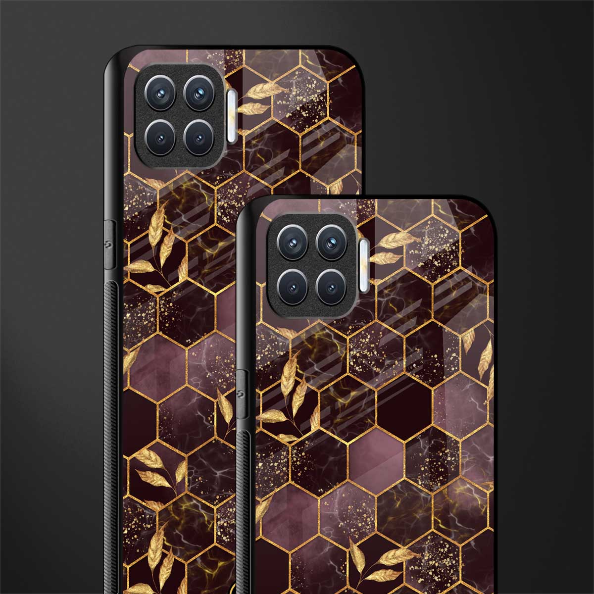 black maroon tile marble glass case for oppo f17 pro image-2