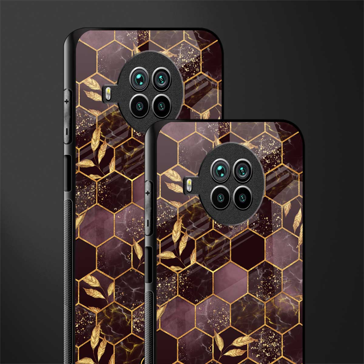 black maroon tile marble glass case for mi 10i image-2