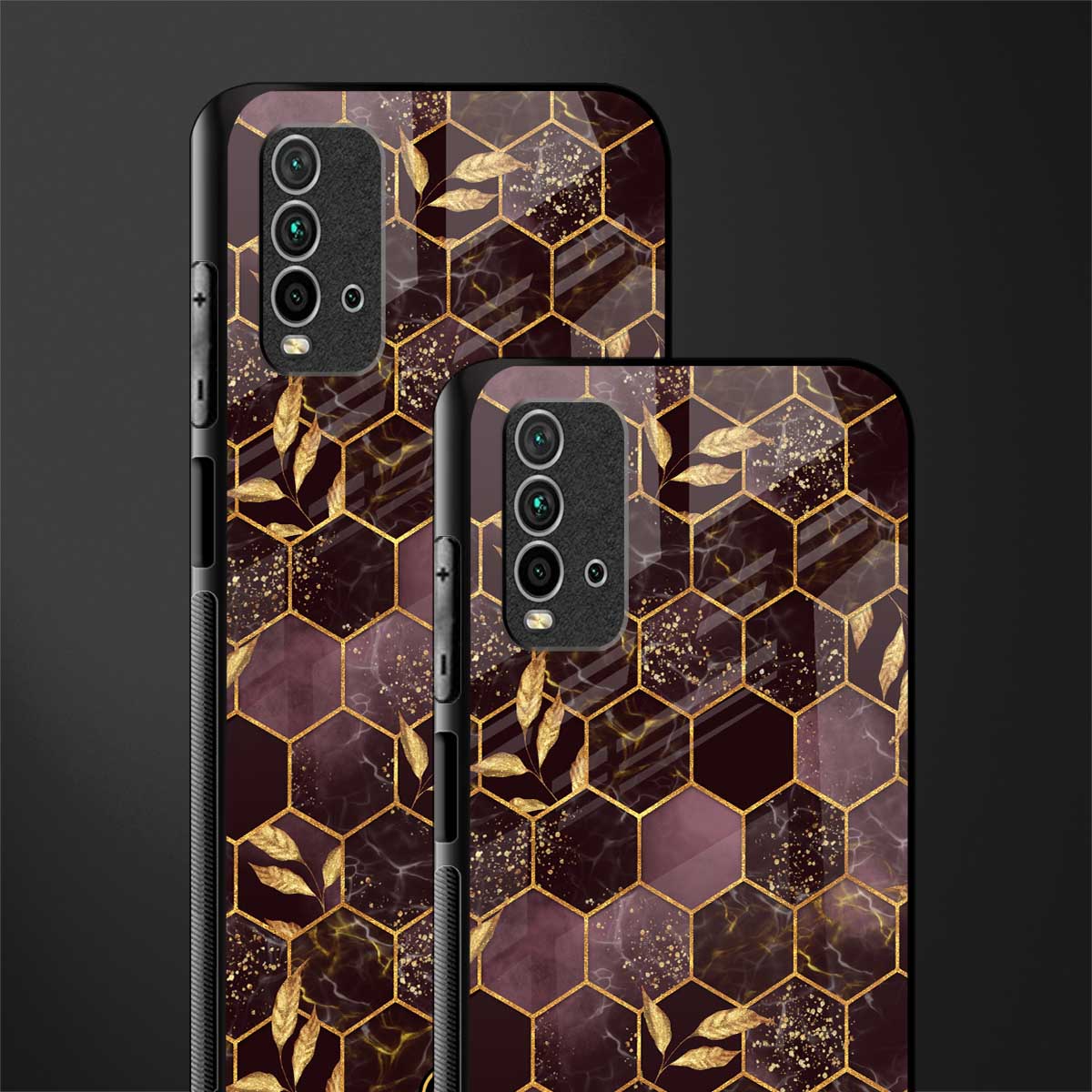 black maroon tile marble glass case for redmi 9 power image-2