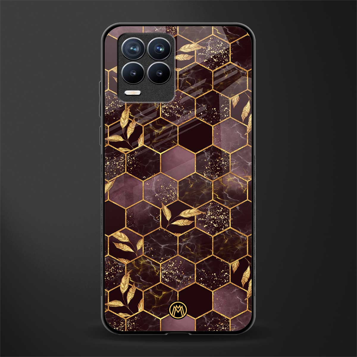 black maroon tile marble glass case for realme 8 pro image