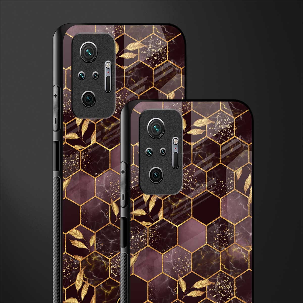 black maroon tile marble glass case for redmi note 10 pro image-2