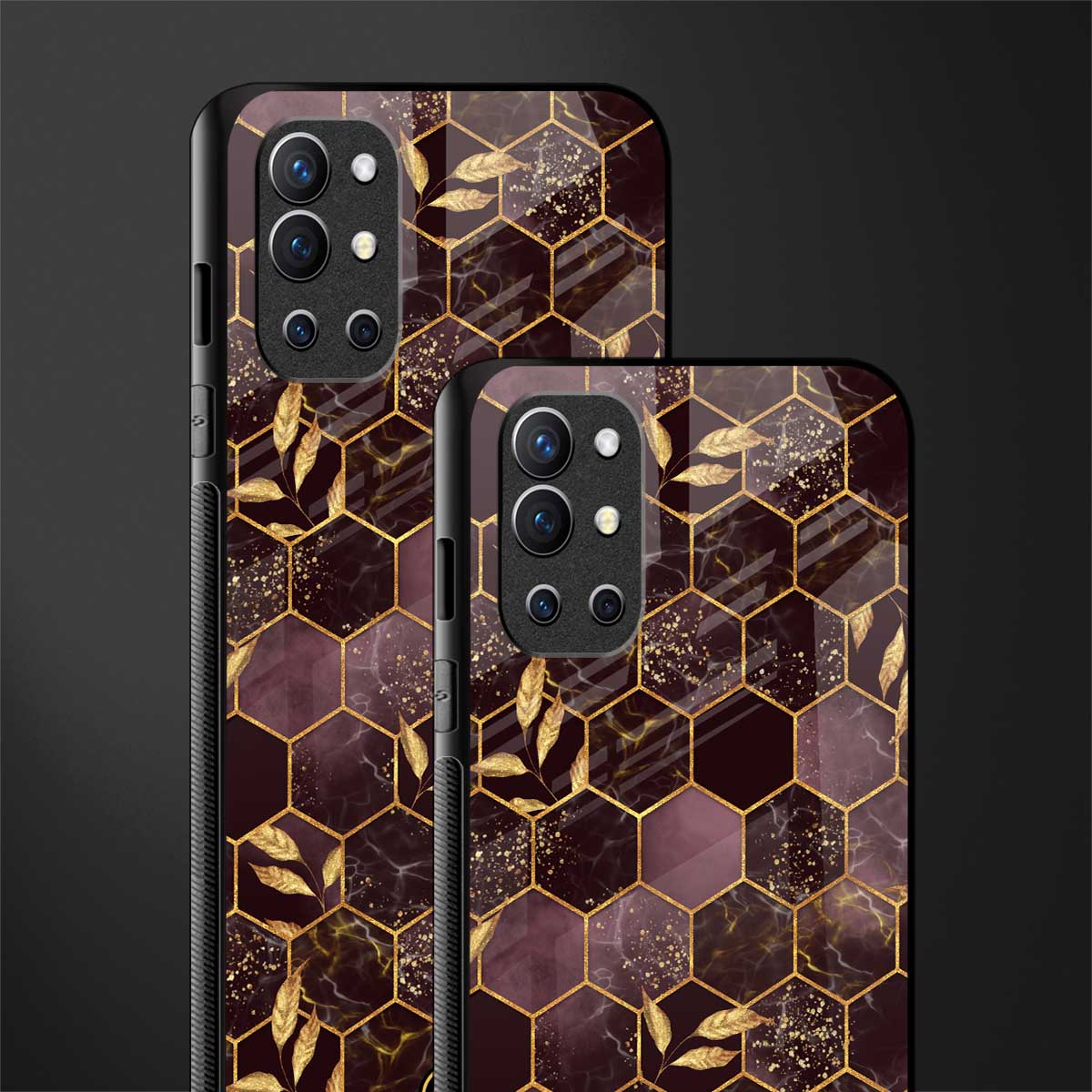 black maroon tile marble glass case for oneplus 9r image-2