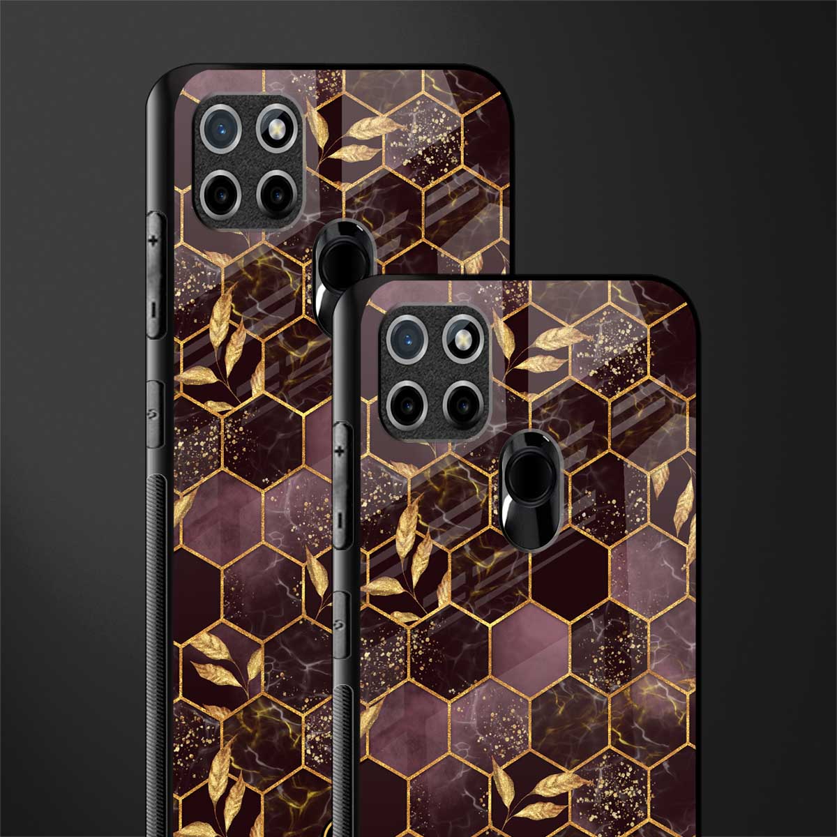 black maroon tile marble glass case for realme c21 image-2