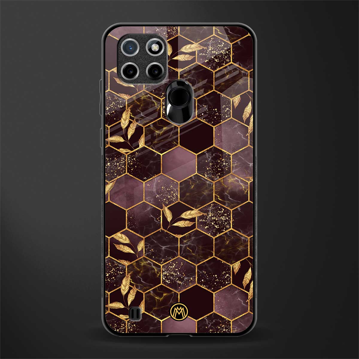 black maroon tile marble glass case for realme c21 image